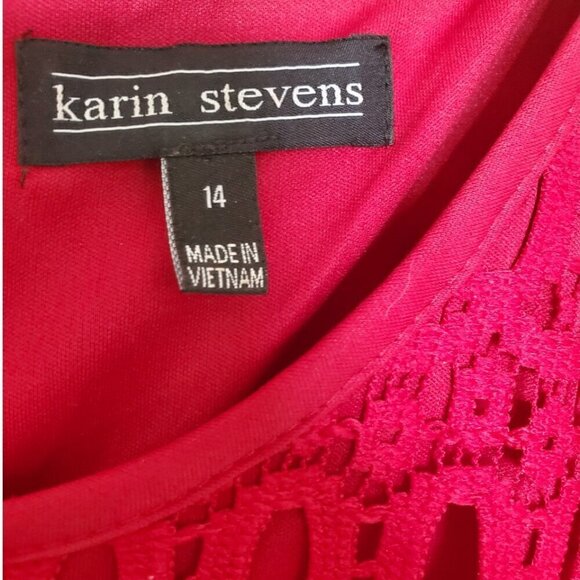 Karin Stevens Red Lace Crochet Dress Size 14 - Picture 13 of 15